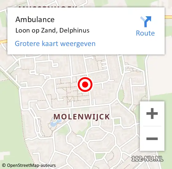Locatie op kaart van de 112 melding: Ambulance Loon op Zand, Delphinus op 25 november 2016 09:09