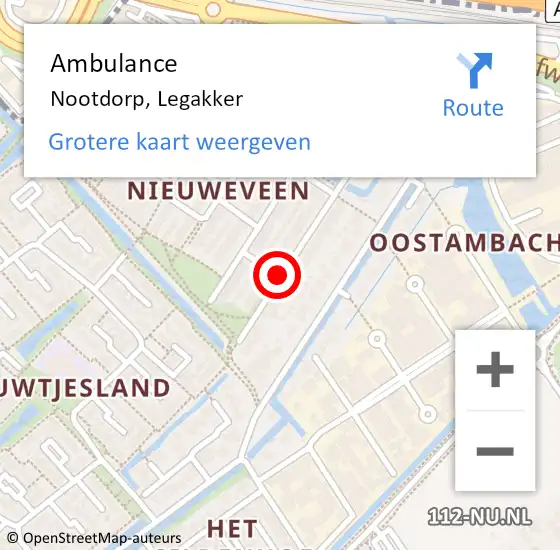 Locatie op kaart van de 112 melding: Ambulance Nootdorp, Legakker op 25 november 2016 09:41