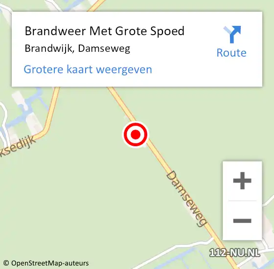 Locatie op kaart van de 112 melding: Brandweer Met Grote Spoed Naar Brandwijk, Damseweg op 25 november 2016 10:29