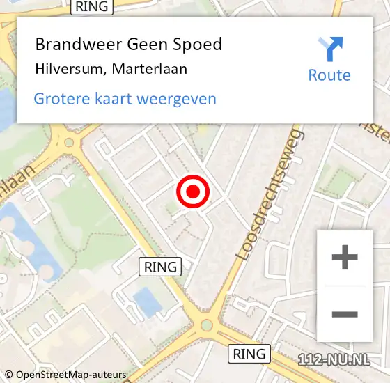 Locatie op kaart van de 112 melding: Brandweer Geen Spoed Naar Hilversum, Marterlaan op 25 november 2016 10:55