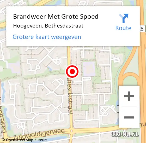 Locatie op kaart van de 112 melding: Brandweer Met Grote Spoed Naar Hoogeveen, Bethesdastraat op 25 november 2016 10:55