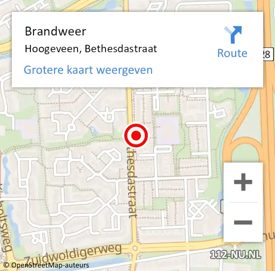 Locatie op kaart van de 112 melding: Brandweer Hoogeveen, Bethesdastraat op 25 november 2016 10:58