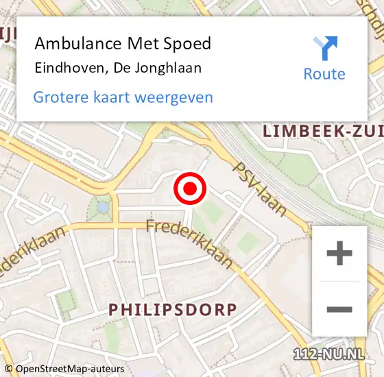 Locatie op kaart van de 112 melding: Ambulance Met Spoed Naar Eindhoven, De Jonghlaan op 25 november 2016 11:45