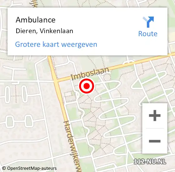 Locatie op kaart van de 112 melding: Ambulance Dieren, Vinkenlaan op 25 november 2016 13:31