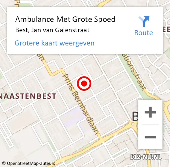 Locatie op kaart van de 112 melding: Ambulance Met Grote Spoed Naar Best, Jan van Galenstraat op 25 november 2016 14:23