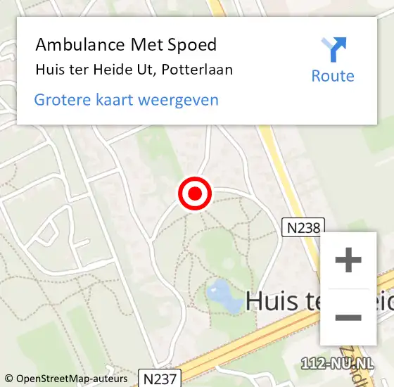 Locatie op kaart van de 112 melding: Ambulance Met Spoed Naar Huis ter Heide Ut, Potterlaan op 25 november 2016 14:36