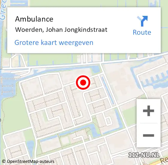 Locatie op kaart van de 112 melding: Ambulance Woerden, Johan Jongkindstraat op 25 november 2016 16:44