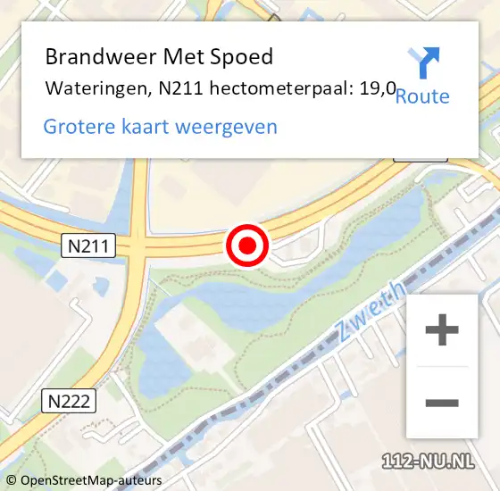 Locatie op kaart van de 112 melding: Brandweer Met Spoed Naar Wateringen, N211 hectometerpaal: 19,0 op 25 november 2016 16:49