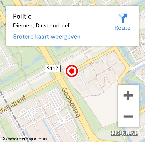 Locatie op kaart van de 112 melding: Politie Diemen, Dalsteindreef op 25 november 2016 16:58