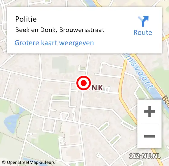 Locatie op kaart van de 112 melding: Politie Beek en Donk, Brouwersstraat op 25 november 2016 20:31