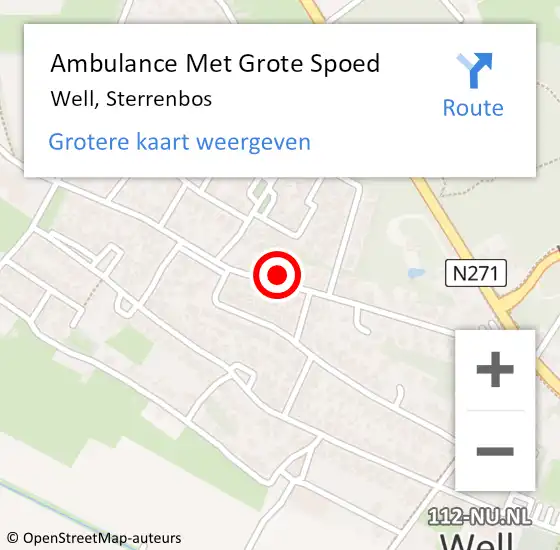 Locatie op kaart van de 112 melding: Ambulance Met Grote Spoed Naar Well, Sterrenbos op 25 november 2016 20:36