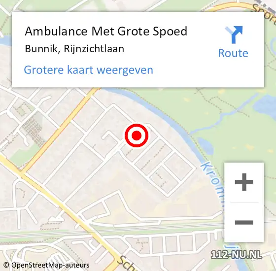 Locatie op kaart van de 112 melding: Ambulance Met Grote Spoed Naar Bunnik, Rijnzichtlaan op 25 november 2016 21:58