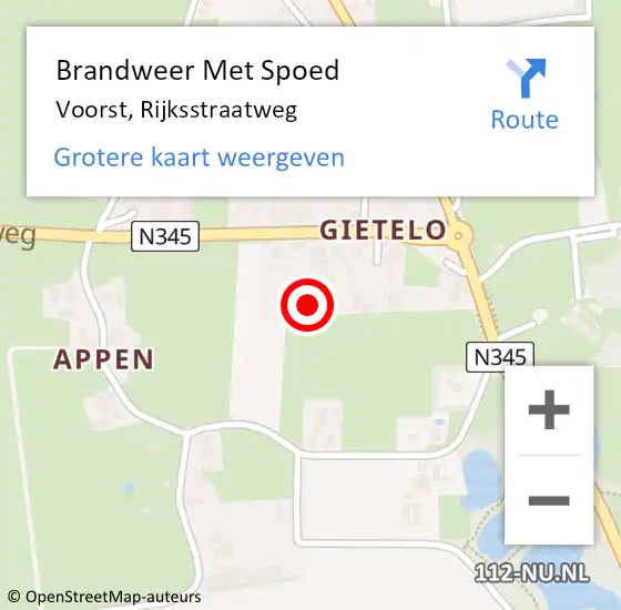 Locatie op kaart van de 112 melding: Brandweer Met Spoed Naar Voorst, Rijksstraatweg op 25 november 2016 22:24