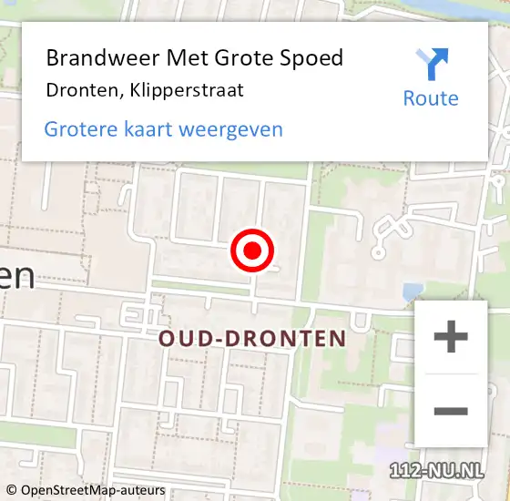 Locatie op kaart van de 112 melding: Brandweer Met Grote Spoed Naar Dronten, Klipperstraat op 25 november 2016 22:31