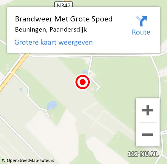 Locatie op kaart van de 112 melding: Brandweer Met Grote Spoed Naar Beuningen, Paandersdijk op 25 november 2016 22:49