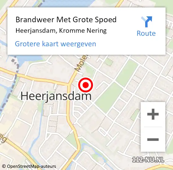 Locatie op kaart van de 112 melding: Brandweer Met Grote Spoed Naar Heerjansdam, Kromme Nering op 26 november 2016 00:43