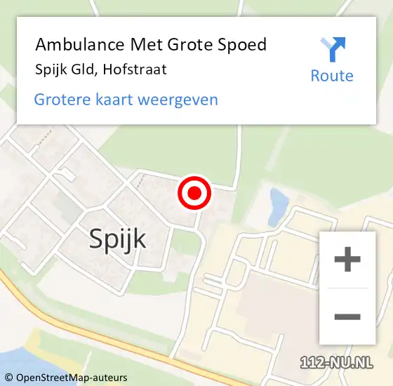 Locatie op kaart van de 112 melding: Ambulance Met Grote Spoed Naar Spijk Gld, Hofstraat op 26 november 2016 00:50