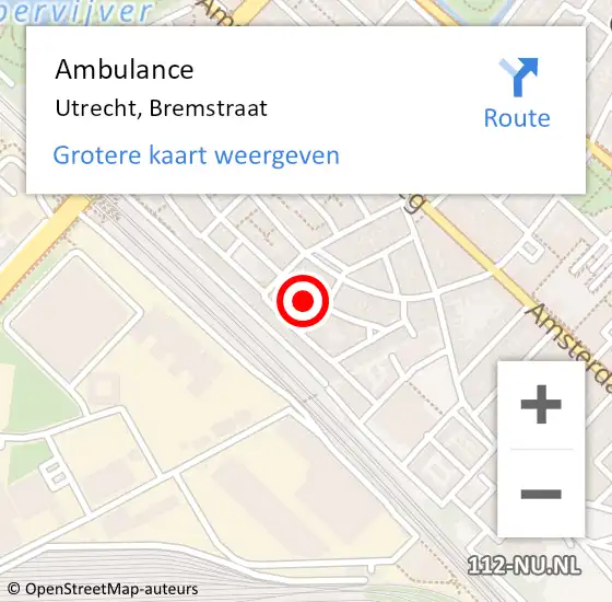 Locatie op kaart van de 112 melding: Ambulance Utrecht, Bremstraat op 26 november 2016 02:00