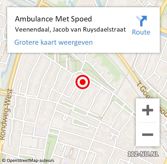 Locatie op kaart van de 112 melding: Ambulance Met Spoed Naar Veenendaal, Jacob van Ruysdaelstraat op 26 november 2016 04:13