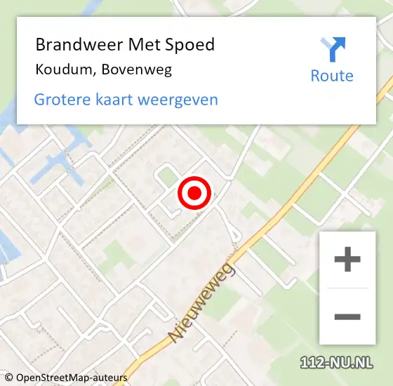 Locatie op kaart van de 112 melding: Brandweer Met Spoed Naar Koudum, Bovenweg op 26 november 2016 05:44