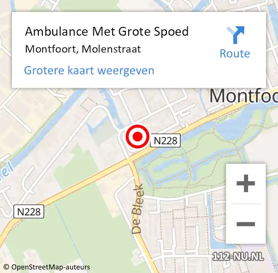 Locatie op kaart van de 112 melding: Ambulance Met Grote Spoed Naar Montfoort, Molenstraat op 26 november 2016 10:49