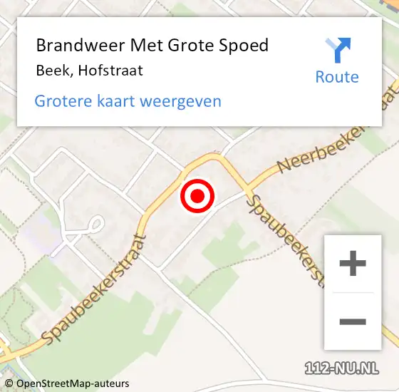 Locatie op kaart van de 112 melding: Brandweer Met Grote Spoed Naar Beek, Hofstraat op 26 november 2016 13:02