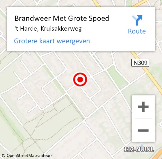 Locatie op kaart van de 112 melding: Brandweer Met Grote Spoed Naar 't Harde, Kruisakkerweg op 26 november 2016 13:52