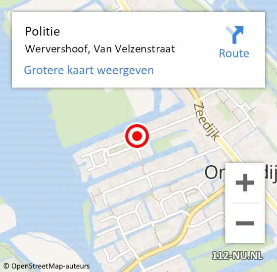 Locatie op kaart van de 112 melding: Politie Wervershoof, Van Velzenstraat op 26 november 2016 15:01