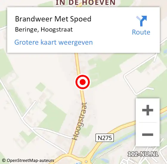 Locatie op kaart van de 112 melding: Brandweer Met Spoed Naar Beringe, Hoogstraat op 26 november 2016 15:12