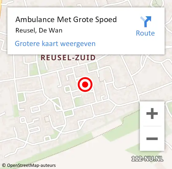 Locatie op kaart van de 112 melding: Ambulance Met Grote Spoed Naar Reusel, De Wan op 26 november 2016 15:24