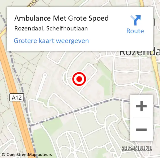 Locatie op kaart van de 112 melding: Ambulance Met Grote Spoed Naar Rozendaal, Schelfhoutlaan op 26 november 2016 16:08