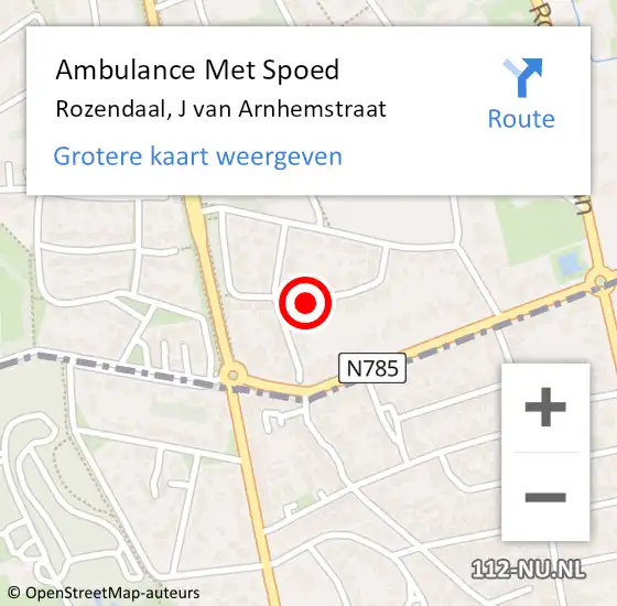 Locatie op kaart van de 112 melding: Ambulance Met Spoed Naar Rozendaal, J van Arnhemstraat op 26 november 2016 16:59