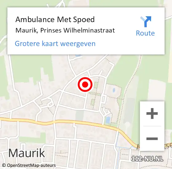 Locatie op kaart van de 112 melding: Ambulance Met Spoed Naar Maurik, Prinses Wilhelminastraat op 26 november 2016 18:36