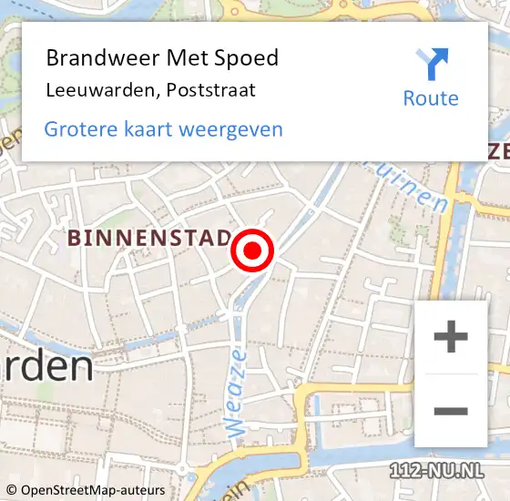 Locatie op kaart van de 112 melding: Brandweer Met Spoed Naar Leeuwarden, Poststraat op 26 november 2016 19:49