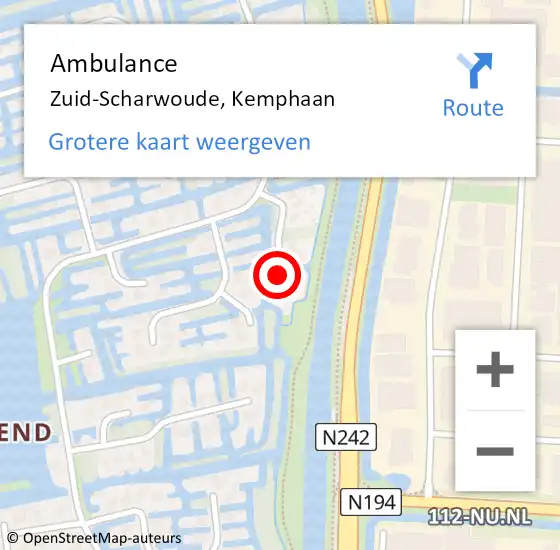 Locatie op kaart van de 112 melding: Ambulance Zuid-Scharwoude, Kemphaan op 26 november 2016 20:52