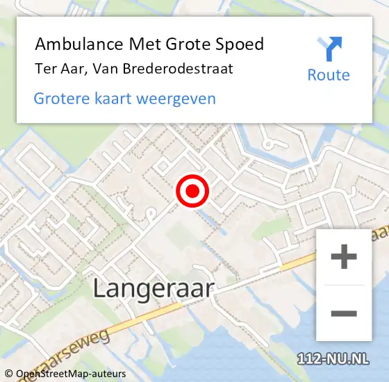 Locatie op kaart van de 112 melding: Ambulance Met Grote Spoed Naar Ter Aar, Van Brederodestraat op 26 november 2016 21:48