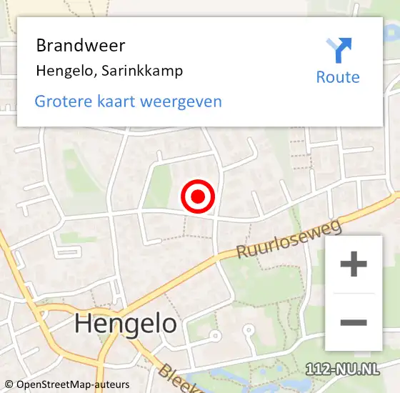 Locatie op kaart van de 112 melding: Brandweer Hengelo, Sarinkkamp op 26 november 2016 22:53