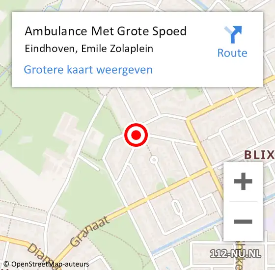 Locatie op kaart van de 112 melding: Ambulance Met Grote Spoed Naar Eindhoven, Emile Zolaplein op 27 november 2016 00:17