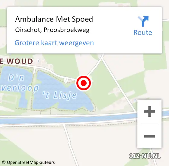 Locatie op kaart van de 112 melding: Ambulance Met Spoed Naar Oirschot, Proosbroekweg op 27 november 2016 01:40