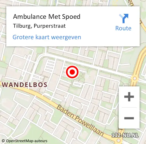 Locatie op kaart van de 112 melding: Ambulance Met Spoed Naar Tilburg, Purperstraat op 27 november 2016 03:33