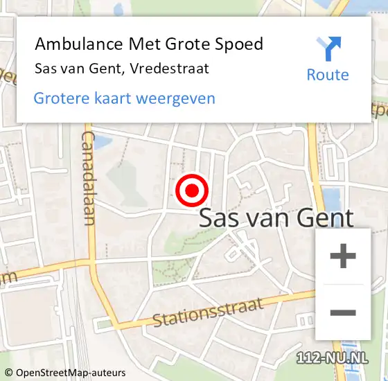 Locatie op kaart van de 112 melding: Ambulance Met Grote Spoed Naar Sas van Gent, Vredestraat op 27 november 2016 09:33