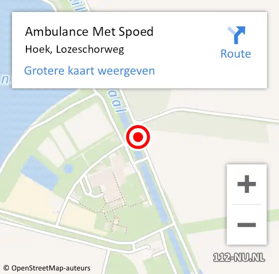 Locatie op kaart van de 112 melding: Ambulance Met Spoed Naar Hoek, Lozeschorweg op 27 november 2016 10:41