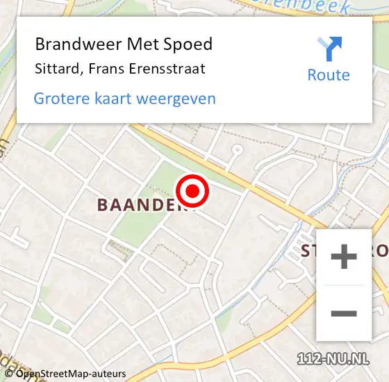 Locatie op kaart van de 112 melding: Brandweer Met Spoed Naar Sittard, Frans Erensstraat op 27 november 2016 10:57