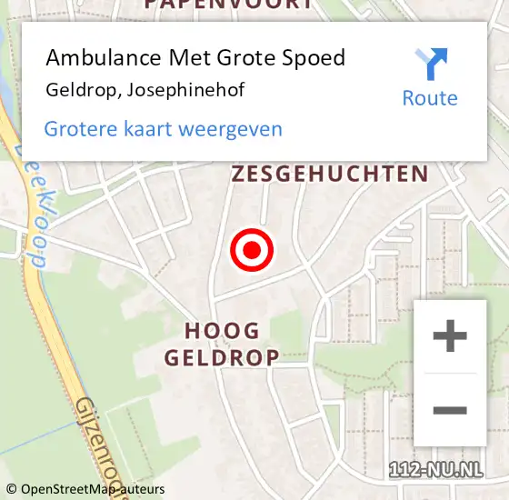 Locatie op kaart van de 112 melding: Ambulance Met Grote Spoed Naar Geldrop, Josephinehof op 27 november 2016 13:45