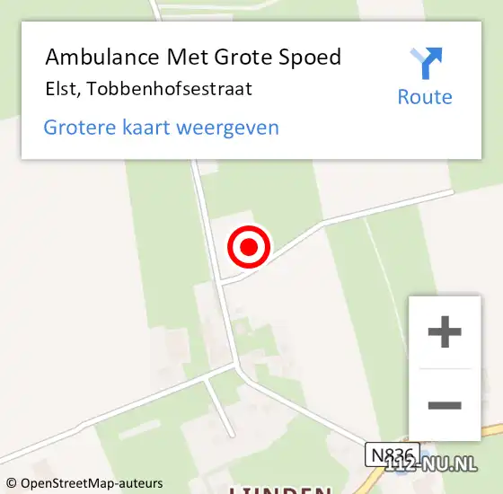 Locatie op kaart van de 112 melding: Ambulance Met Grote Spoed Naar Elst, Tobbenhofsestraat op 27 november 2016 13:51