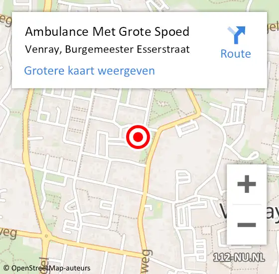 Locatie op kaart van de 112 melding: Ambulance Met Grote Spoed Naar Venray, Burgemeester Esserstraat op 27 november 2016 13:56