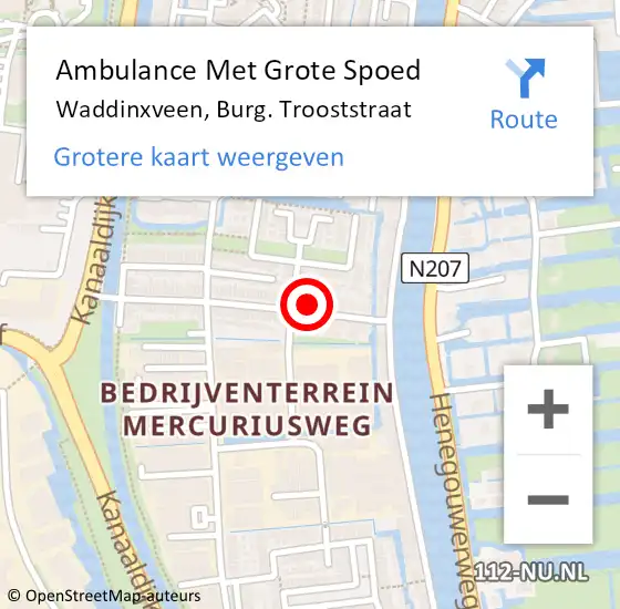 Locatie op kaart van de 112 melding: Ambulance Met Grote Spoed Naar Waddinxveen, Burg. Trooststraat op 27 november 2016 15:16