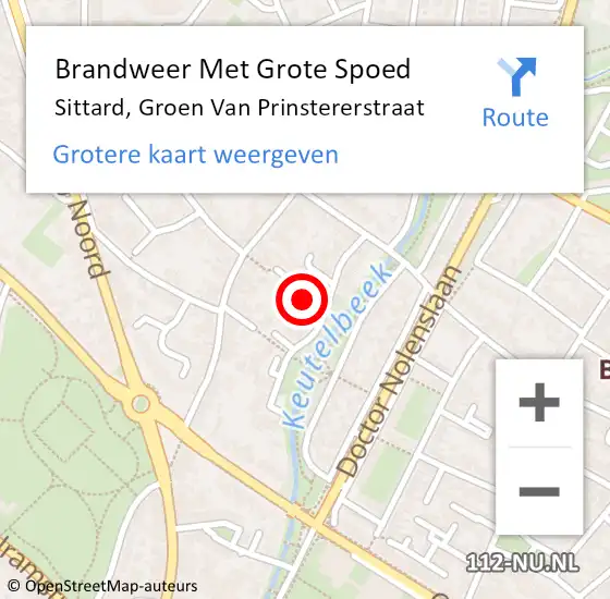 Locatie op kaart van de 112 melding: Brandweer Met Grote Spoed Naar Sittard, Groen Van Prinstererstraat op 27 november 2016 15:20