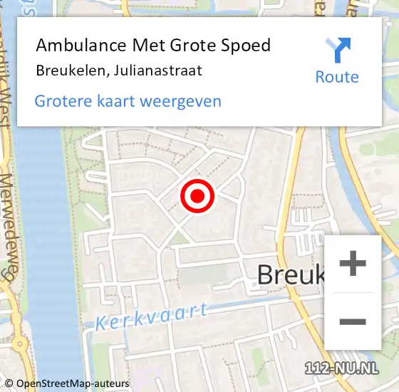 Locatie op kaart van de 112 melding: Ambulance Met Grote Spoed Naar Breukelen, Julianastraat op 27 november 2016 16:23