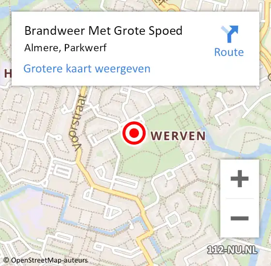 Locatie op kaart van de 112 melding: Brandweer Met Grote Spoed Naar Almere, Parkwerf op 27 november 2016 17:06